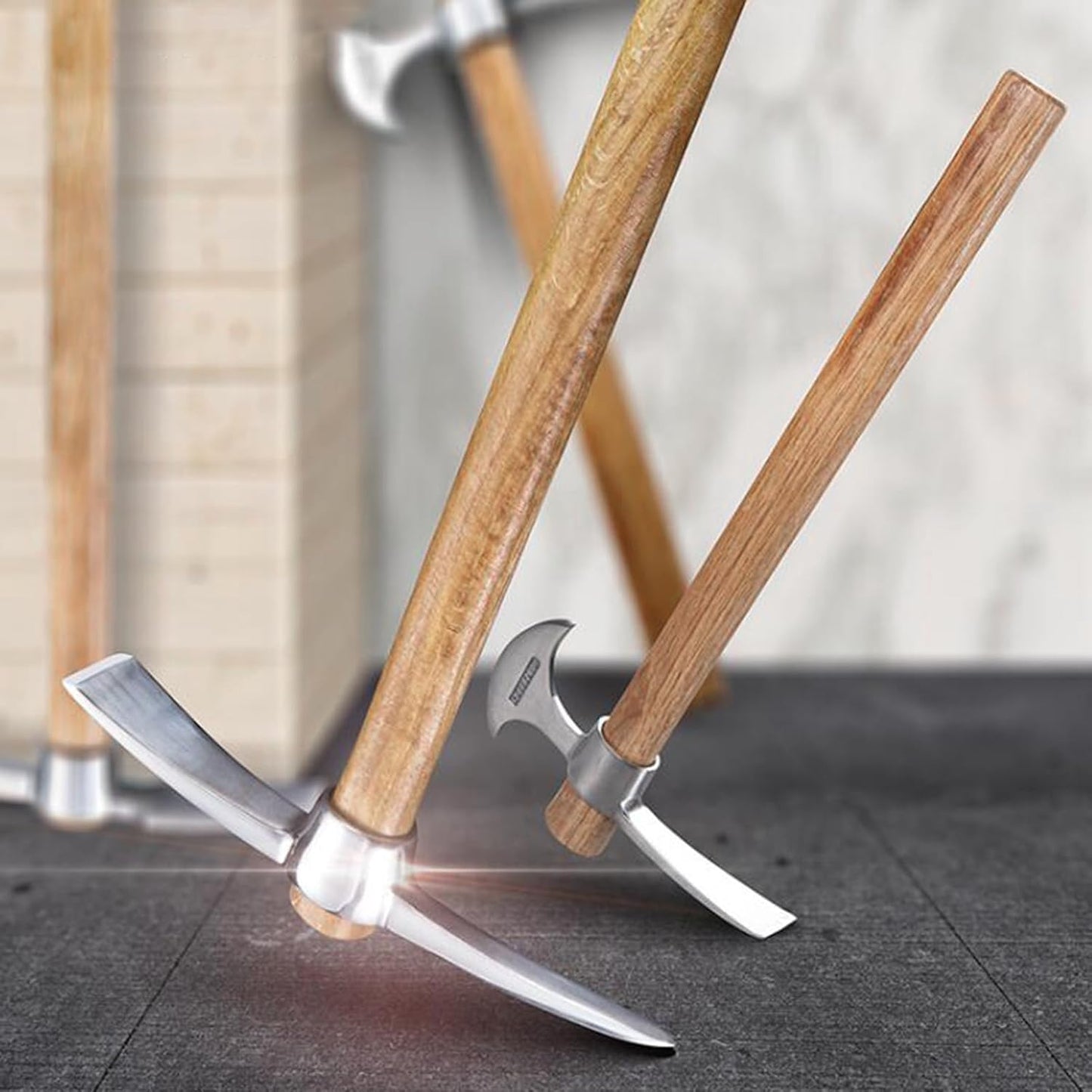 Gardening Pick Axes, 2 in 1 Multifunctional Mattock Pickaxe, Stainless Steel Double Headed Pickaxe with Wooden Handle for Weeding, Loosening Soil, Planting Vegetables, Digging Holes A