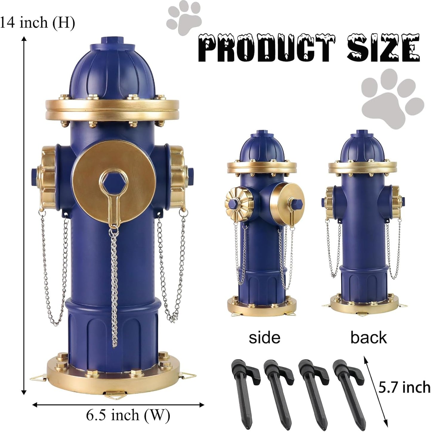 Dog Fire Hydrant Puppy Pee Training Post Garden Statue, Blue & Gold Fire Hydrant Outdoor Figurines Decor for Yard Garden Lawn Patio, 14 Inches (H) *6.5 Inches(W)