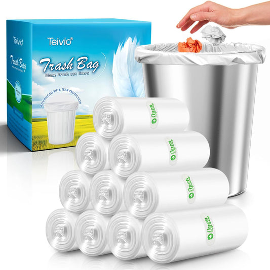 Teivio 3 Gallon(Fit 3-3.2 Gal)260 Counts Strong Trash Bags 3 Gallon 3.2 Gallon Garbage Bags by Teivio, Bathroom Trash Can Bin Liners, Small Plastic Bags for Home Office Kitchen Kitchen(Clear)