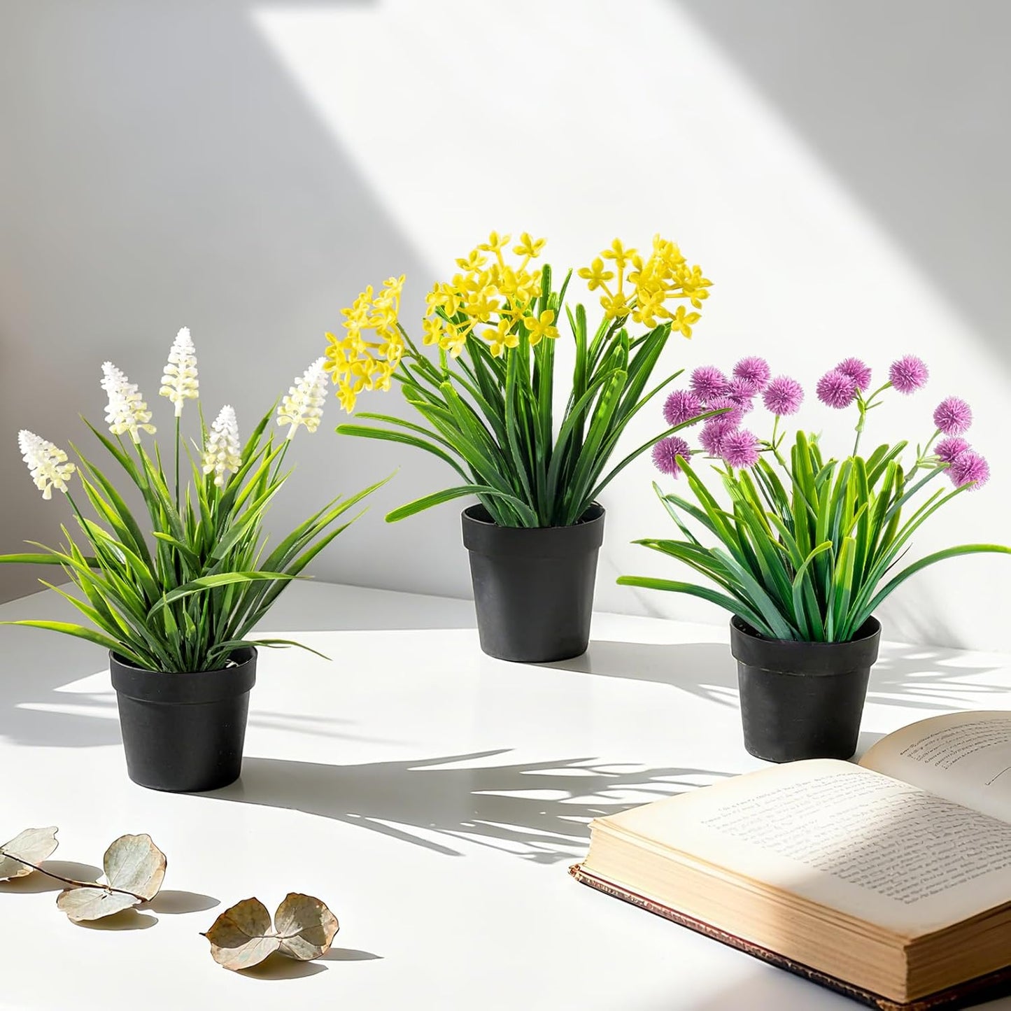 3 Pack Fake Small Plant Artificial Potted Flowers for Home Decor Fake Flower Plant Greenery Mini Faux Plant for Indoor Bedroom Living Room Office Shelf Bathroom Farmhouse Decor (Type 10)