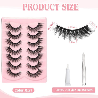 Geelin 7 Pcs Porch Goose Outfit Eyelash for 23/17'' Plastic Lawn Goose Statue Mink Fake Lashes End 3D Salon Eyelashes Reusable for Lawn Patio Art Decoration (Black)