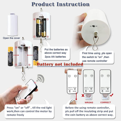 Hanging Display Motor with Remote Battery Operated 20 RPM Rotating Motor for Wind Spinner Mobile Yard Decor Hanging Ornaments Garden Sculptures-Medium Speed