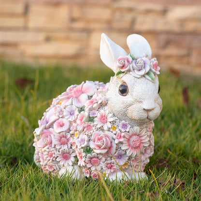 Colorful Flower Rabbit Statue - Indoor and Outdoor Garden Decoration Statue Unique Garden Art, Cheerful Home Decor, for Easter, Spring, and New Homes(8inch)