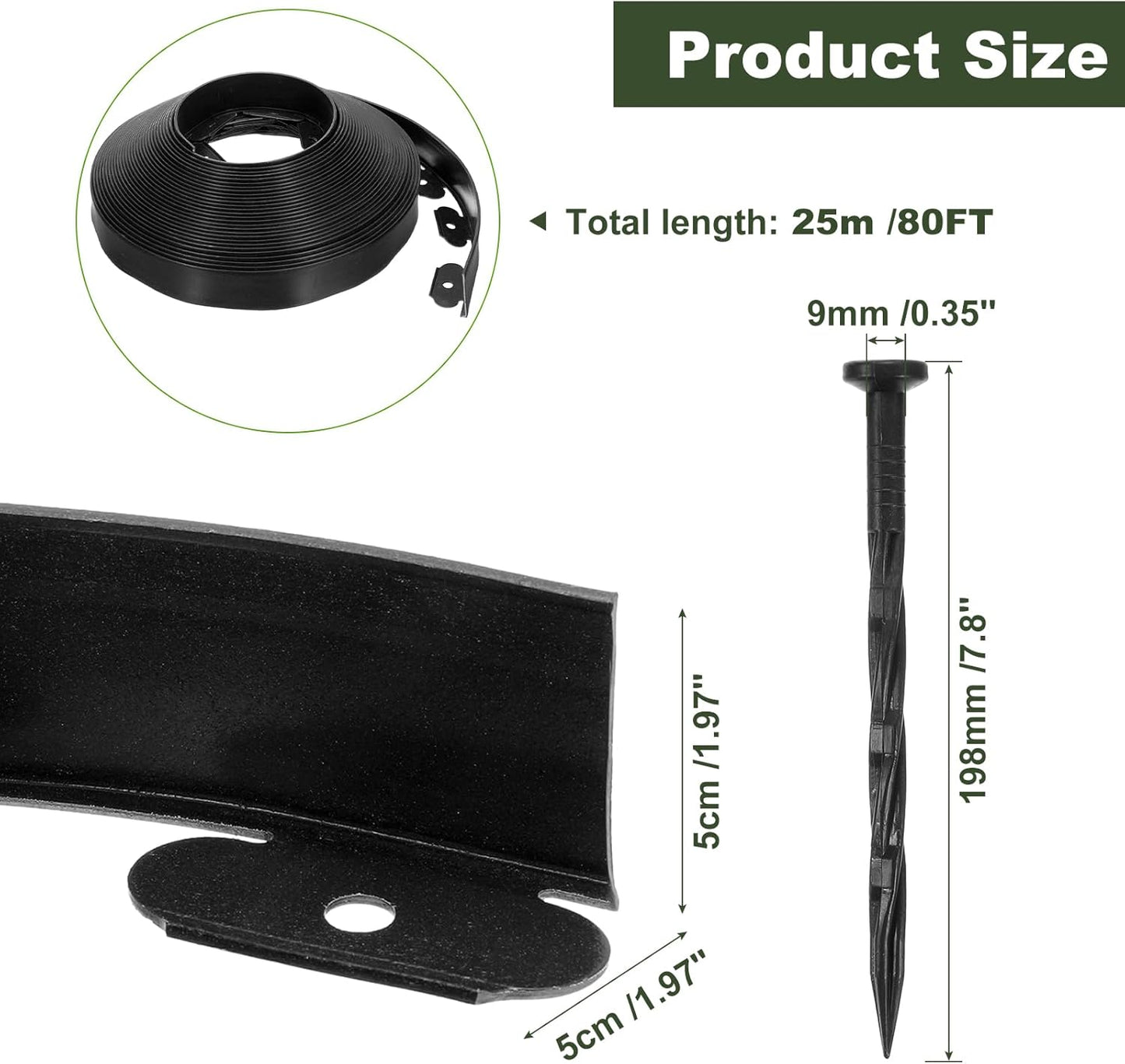 uxcell Landscape Edging, 1Pcs 80FT x 2" - No Dig Garden Edging Kit with 75 Stakes, Landscape Edging Border for Garden Lawn Flower Bed Yard Grass (Black)