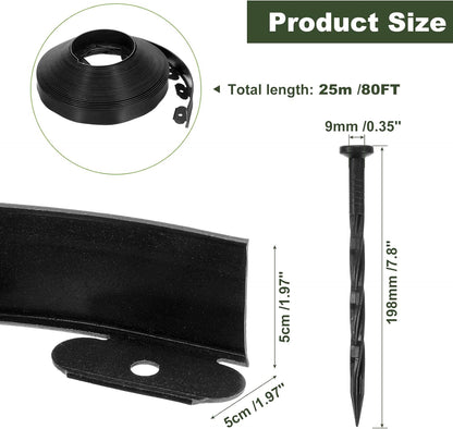 uxcell Landscape Edging, 1Pcs 80FT x 2" - No Dig Garden Edging Kit with 75 Stakes, Landscape Edging Border for Garden Lawn Flower Bed Yard Grass (Black)