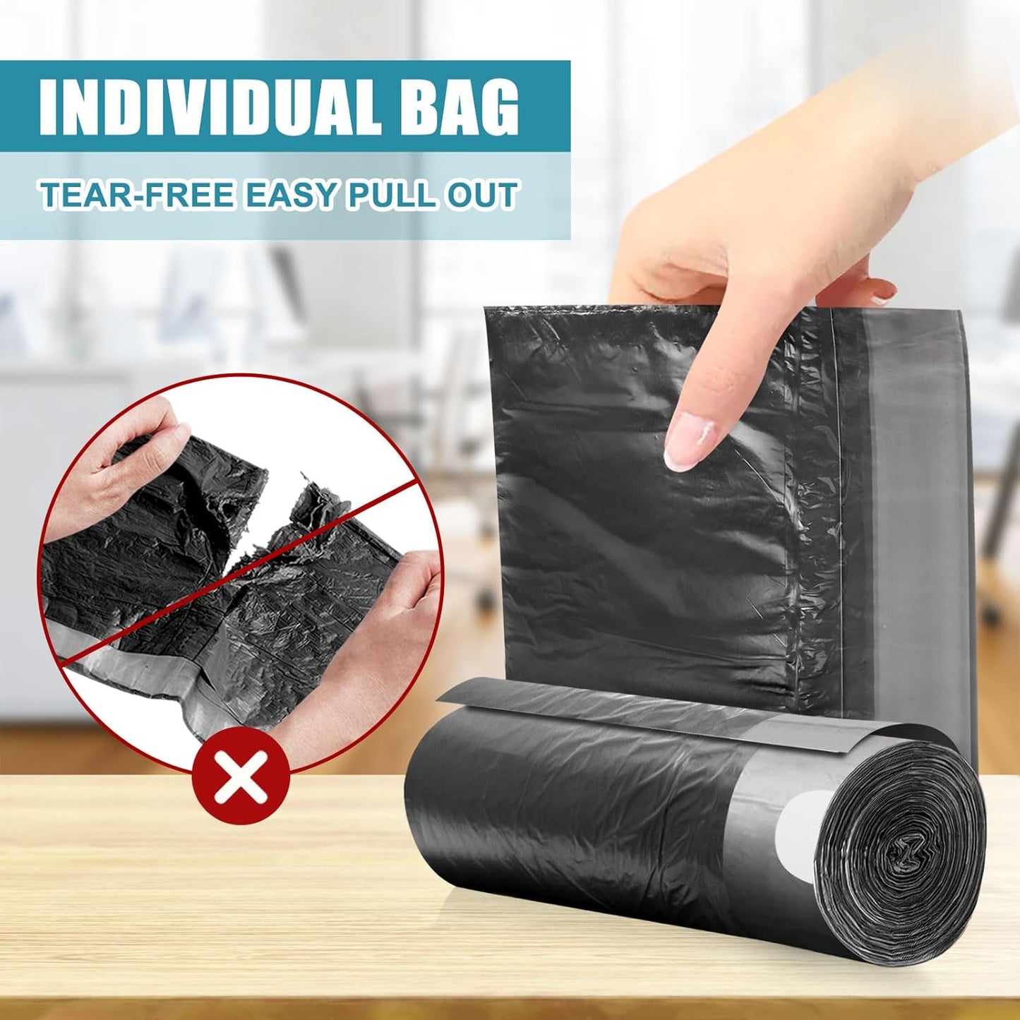 Small Trash Bags Bathroom - JUKFITA 4 gallon trash bags drawstring, Tear-Free Trash Bags Unscented 60 Count