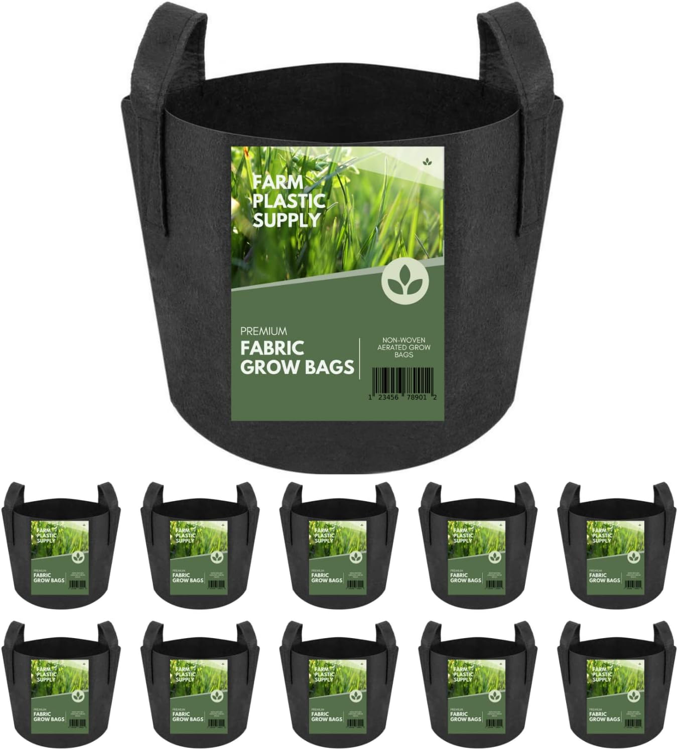 Farm Plastic Supply - 3 Gallon Fabric Grow Bags - (10 Pack) - Nonwoven Fabric Pots with Handles, Grow Bag, Plant Grow Bags, Garden Bag, for Farming, Gardening, Agriculture