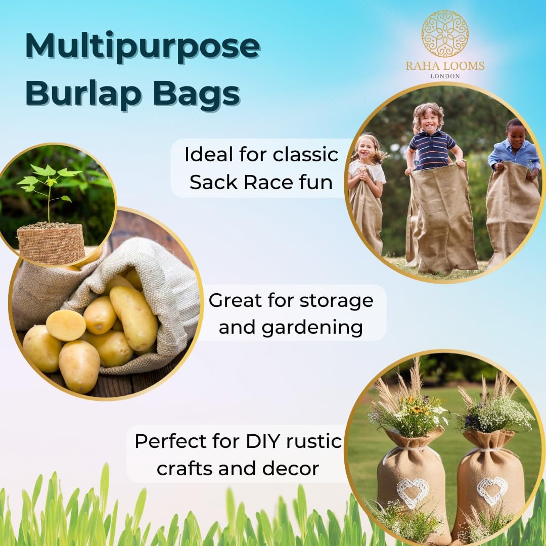 4 Potato Storage 22"x37" Premium Quality No Smell Extra Tough Potato Sack Race Bags Hacky Sack Outdoor Games for Adults Burlap Bags Outdoor Games for Kids costales para juegos de carreras