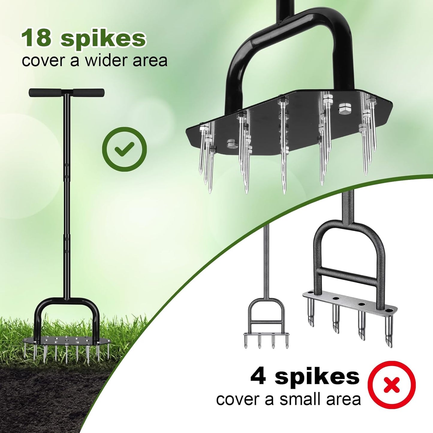 Lawn Aerator Spike Aeration Tool, Manual Grass Aerator Tool with 18 Iron Spikes, 37 Inch Manual Air Aerator Tool, Heavy Duty Lawn Aerating Tool for Grass, Yard
