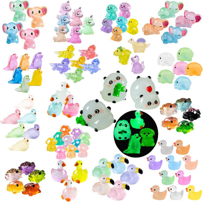 Luminous Mini Resin Animals 220 Pcs Glow in Dark to Hide Tiny Resin Animals Figurines Mini Ducks Mushroom Dinosaurs for DIY Garden Miniatures Fairy Garden Accessories