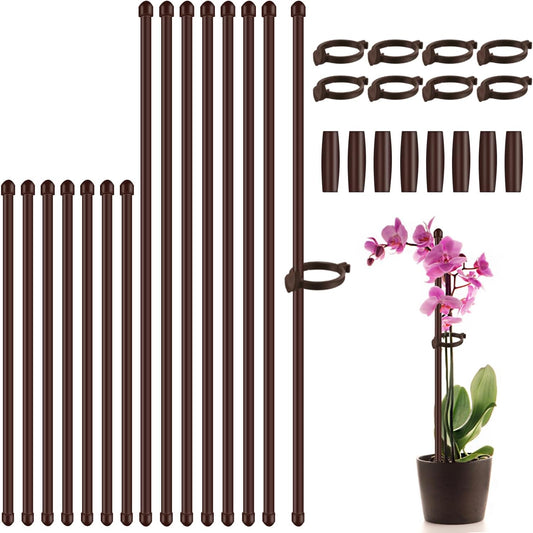Plant Stakes 17inch &11inch SupKing 16Pcs Adjustable Flower Support Poles Brown Orchid Sticks with Clips for Indoor Outdoor Garden Potted Tomato Rose Amaryllis Vegetables Comes with 20 Ties