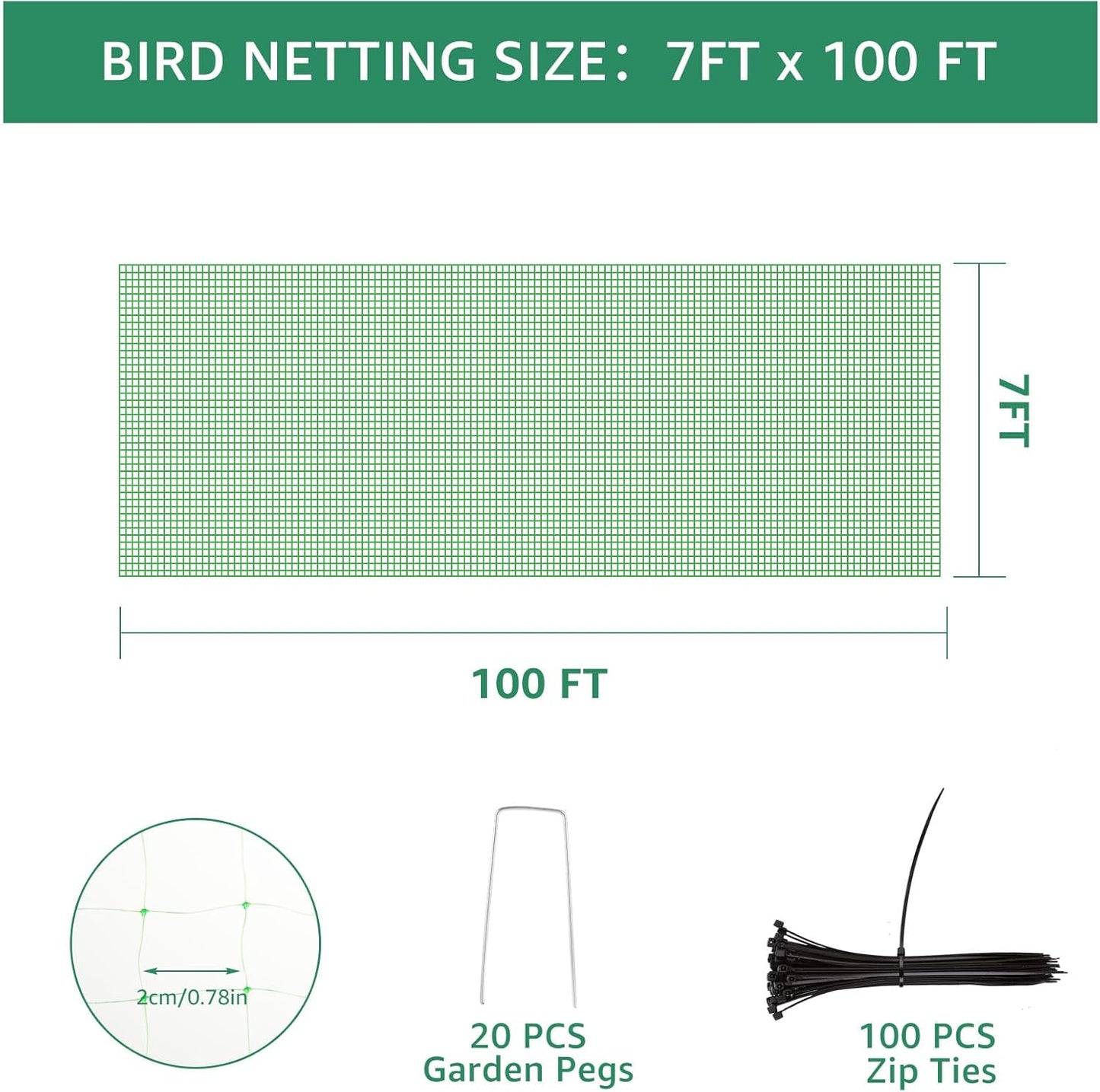 2 PCS Garden Netting 7 x 100 FT Bird Netting for Garden Protection Heavy Duty Green Deer Netting Plant for Birds Deer Squirrels Other Animals