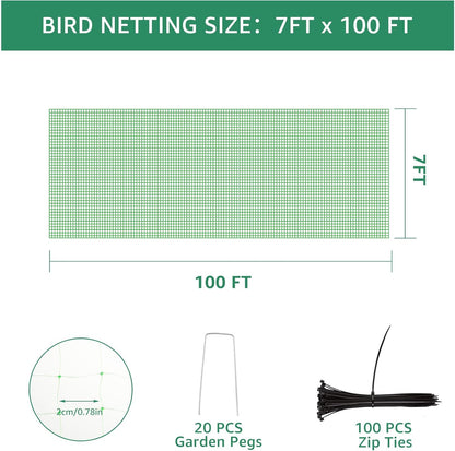 2 PCS Garden Netting 7 x 100 FT Bird Netting for Garden Protection Heavy Duty Green Deer Netting Plant for Birds Deer Squirrels Other Animals