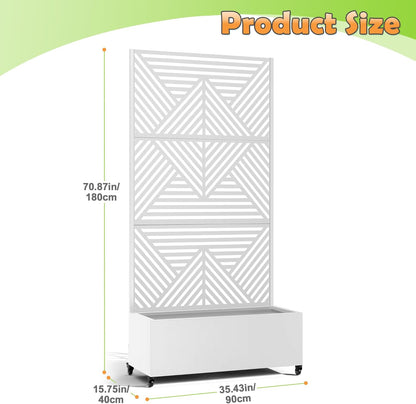 Metal Raised Garden Bed with Trellis, 2-in-1 Planter Box & Privacy Screen for Climbing Plants, Outdoor Standing Flower Bed with Drainage Holes, 35.4" L x 15.7" W x 70.1" H, White-Zodiac