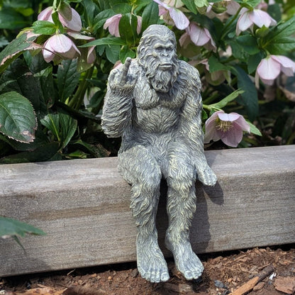 John Bernard & Company Bigfoot The Rude ‘Flipping The Bird’ Sasquatch Yeti Statue/Figurine Indoor/Outdoor Sculpture for Patio, Deck, Home, Office 10 in H Shelf Sitter Figurine (Stone Gray)