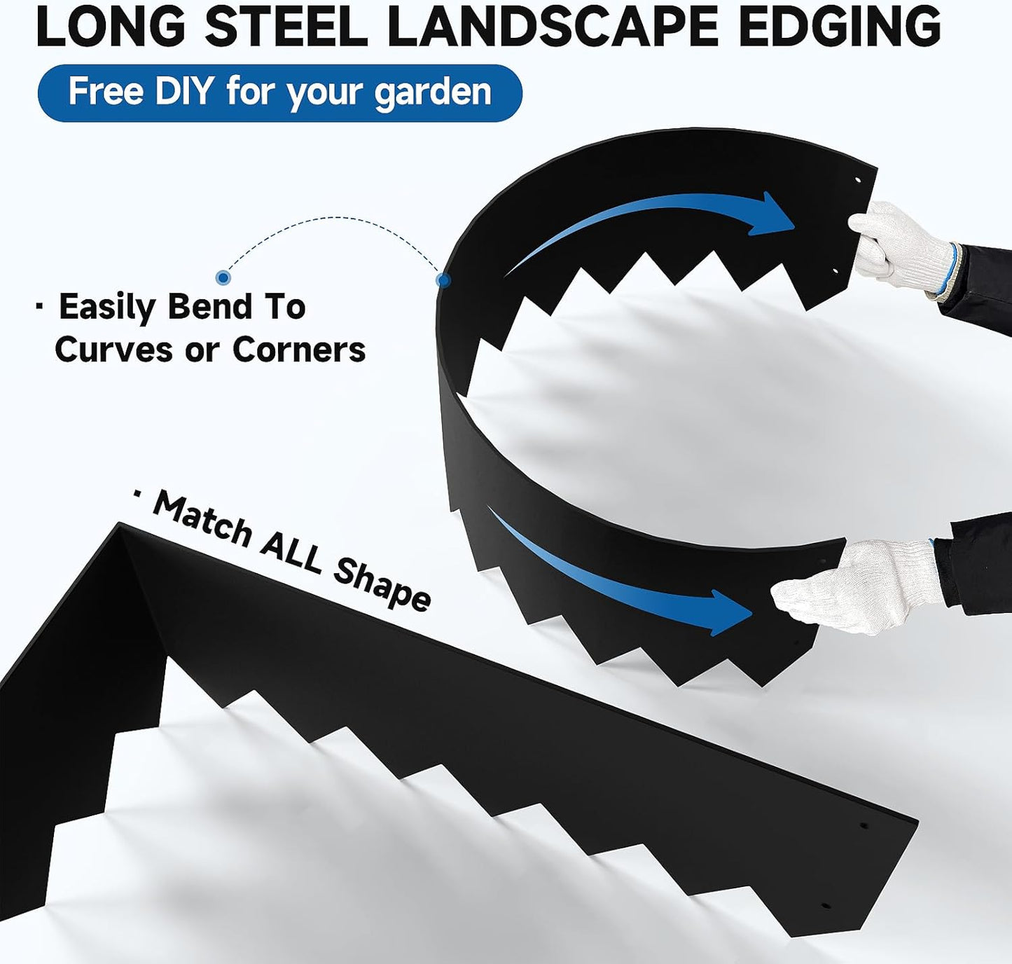 19.7Ft.Galvanized Steel Landscape Edging(6-Pack)-8"x39.4" Metal Garden Edging,7 Clips&Gloves,Hammer-in,No Dig,Rustproof,for Landscaping,Tree Rings,Garden,Yard&Pathway–Black