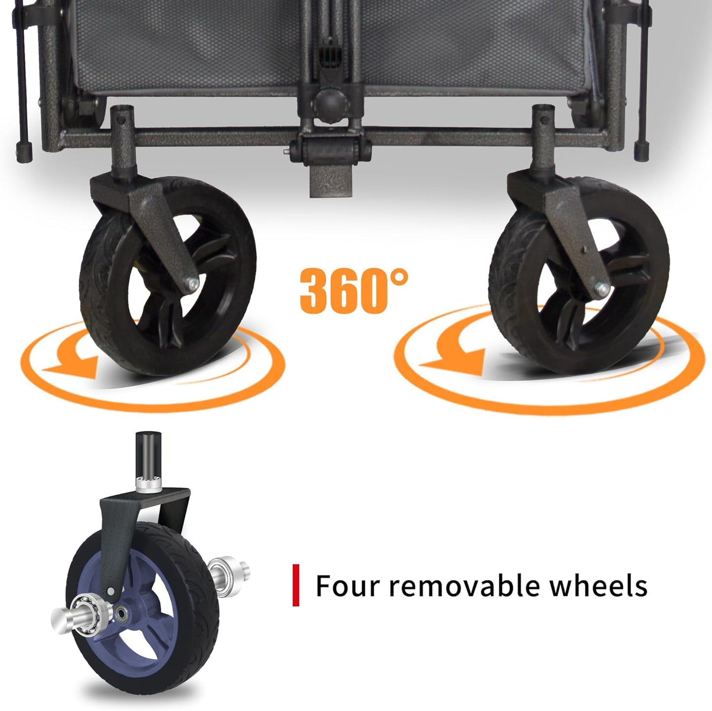 Collapsible Foldable Wagon Cart with Quick-Release Wheels & 2 Seats - Heavy-Duty Utility Wagon 265LBS Capacity for Camping, Garden, Shopping (Grey)