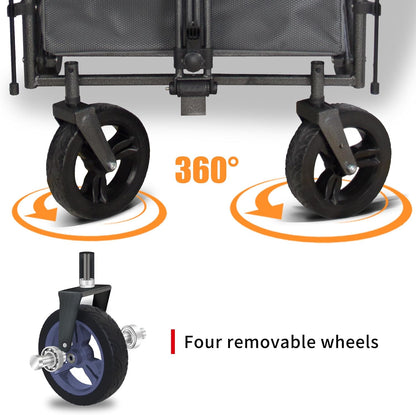 Collapsible Foldable Wagon Cart with Quick-Release Wheels & 2 Seats - Heavy-Duty Utility Wagon 265LBS Capacity for Camping, Garden, Shopping (Grey)