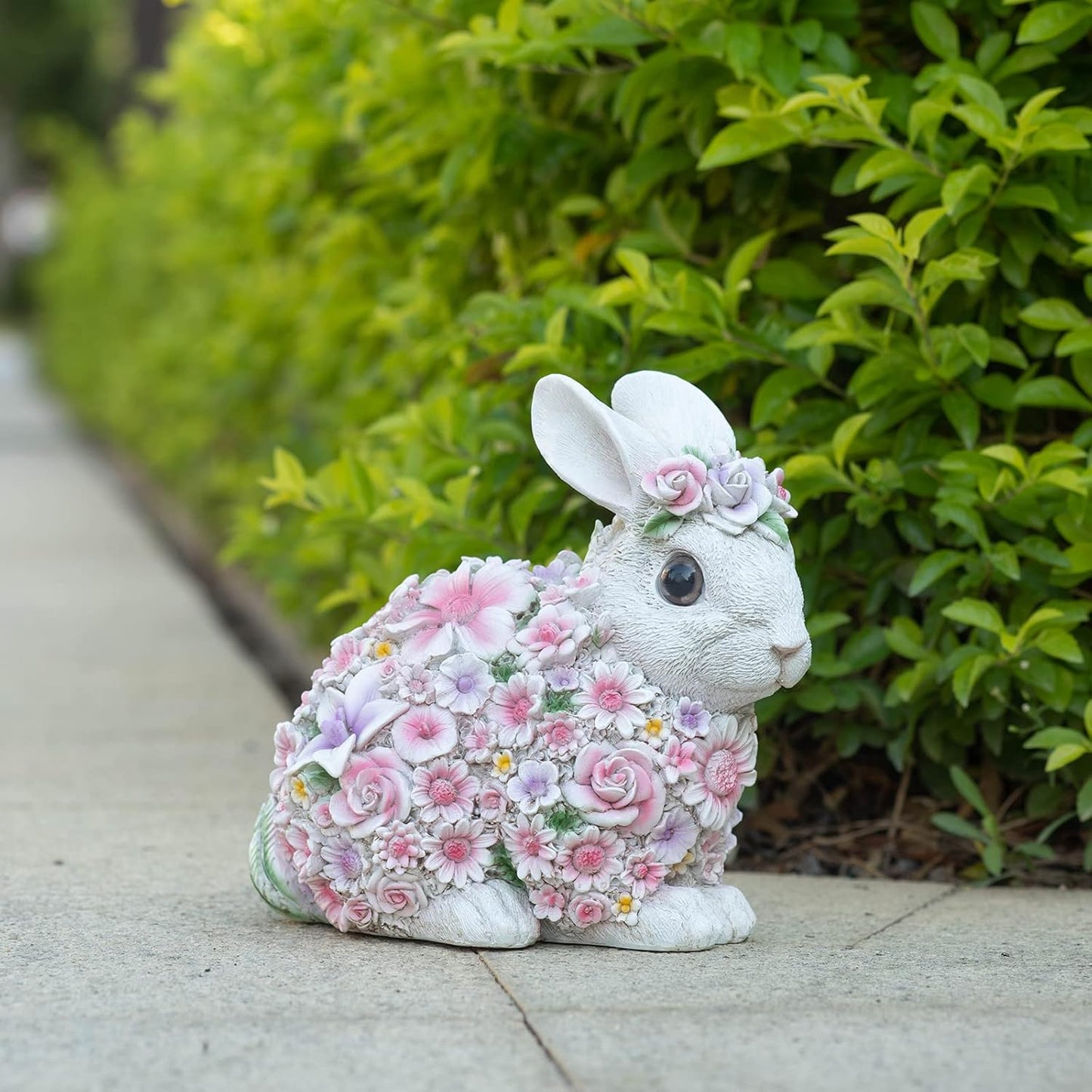 Colorful Flower Rabbit Statue - Indoor and Outdoor Garden Decoration Statue Unique Garden Art, Cheerful Home Decor, for Easter, Spring, and New Homes(8inch)