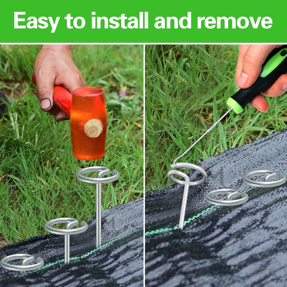 Bakulyor 100Pcs Circle Top Landscape Staples, 6 Inch Garden Stake 9 Gauge Galvanized Landscape Fabric Stakes, Heavy Duty Yard Ground Pins for Outdoor Gardening Weed Barrier Sod Fabric - Silver 6"
