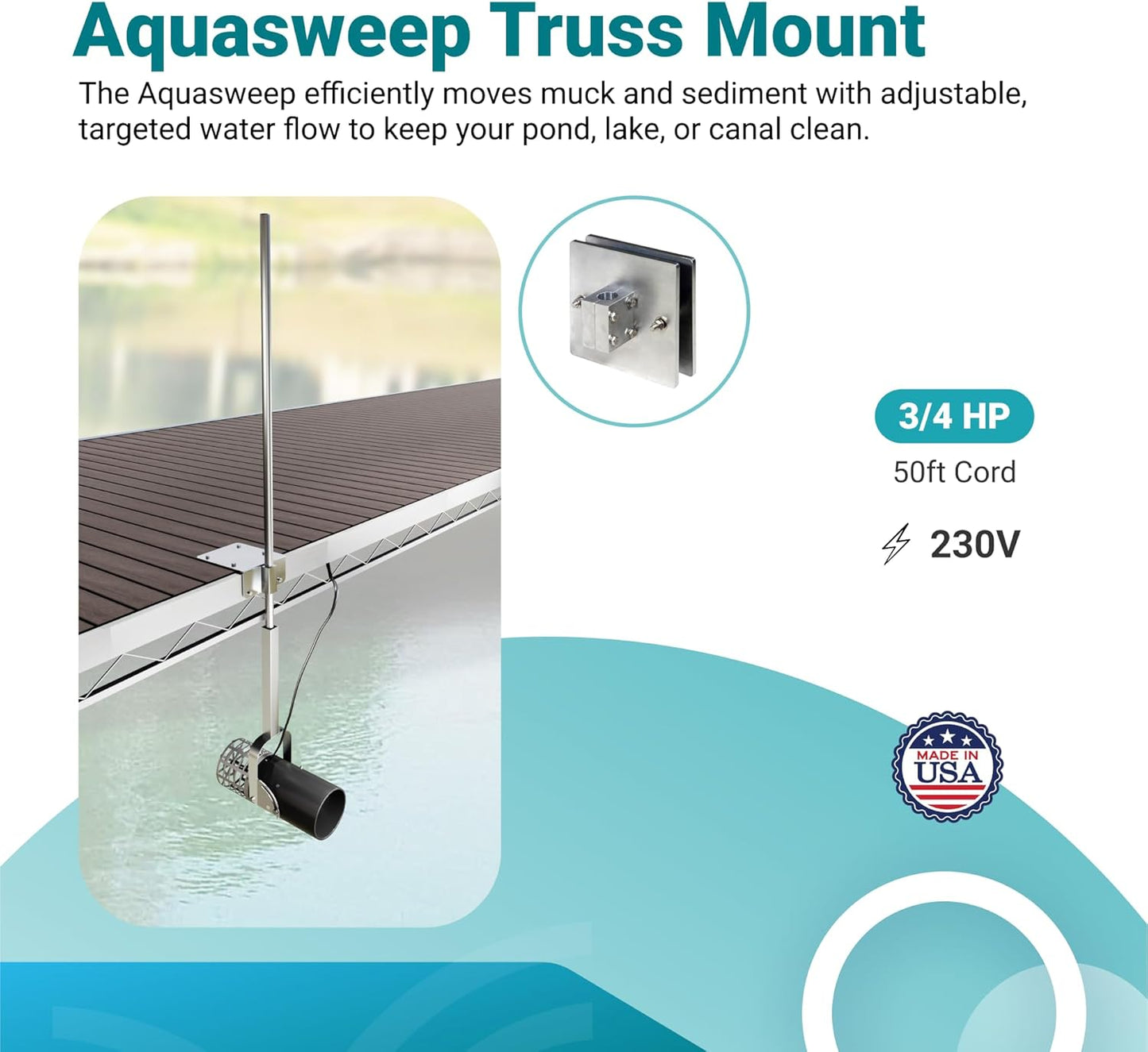 Scott Aerator 3/4 Horse Power 230V Muck Blaster - 50ft Cord | 3/4 Horse Power Aquasweep w/Truss Mount | Water Circulator | Water Agitator | Water Mover | Muck Blower