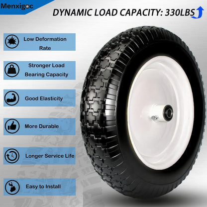 4.80/4.00-8 Tire, 14.5" Tire and Wheel Flat Free, 5/8" Bore Bearing with 3/4" Extra Bearings, 3" Centered Hub - Universal for 4.80-8 4.00-8 4.00-6 3.50/3.00-8 Wheelbarrow Tires