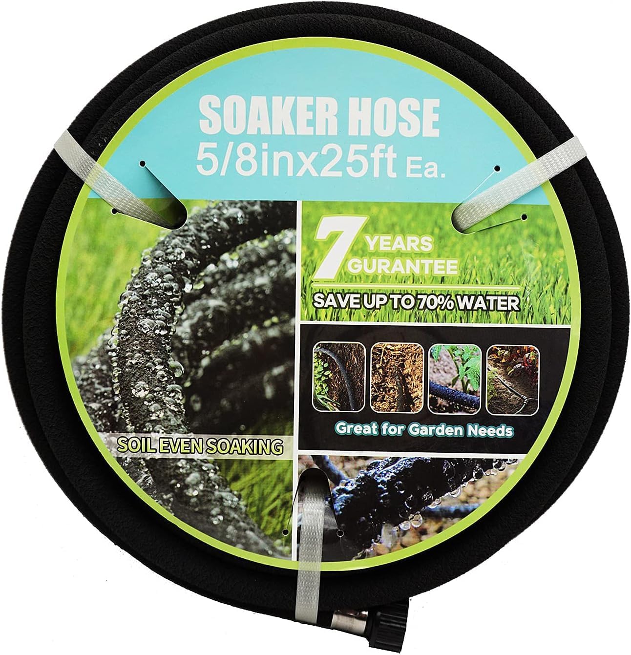 Soaker Hose with Connector 5/8in Diameter 25FT 50FT Black Garden Water Hose Flower Bed and Lawn Lightweight Hose (25FT)