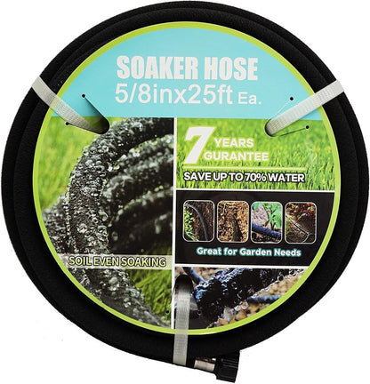 Soaker Hose with Connector 5/8in Diameter 25FT 50FT Black Garden Water Hose Flower Bed and Lawn Lightweight Hose (25FT)