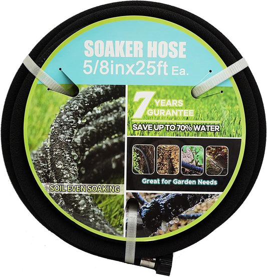 Soaker Hose with Connector 5/8in Diameter 25FT 50FT Black Garden Water Hose Flower Bed and Lawn Lightweight Hose (25FT)