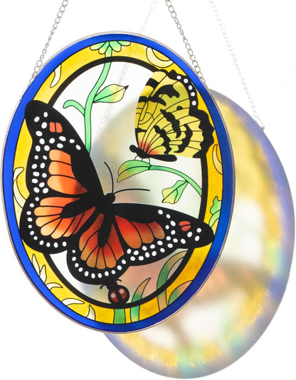 Monarch Butterfly Stained Glass Window Hanging, Butterfly Decorations Gift for Women, Stained Glass Suncatcher- Window Decor, Outdoor Hanging for Garden (10.5 inch)
