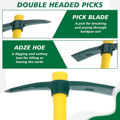 Lothee 6 PCS Pick Mattock Hoe 15 Inch Heavy Duty 1.5Lbs Forged Garden Pick Axe with Rubber Non-Slip Handle Weeding Mattock Hoe Agriculture Hand Tools for Weeding Cultivating Camping or Prospecting