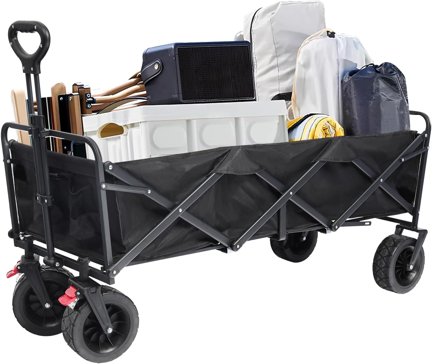 Beach Cart Large Capacity, Heavy Duty Folding Wagon Portable, Collapsible Wagon for Sports, Shopping, Camping Collapsible Foldable cart(440 LBS Capacity)