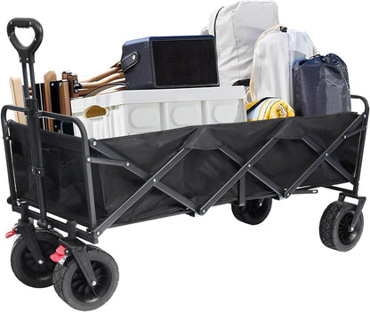 Beach Cart Large Capacity, Heavy Duty Folding Wagon Portable, Collapsible Wagon for Sports, Shopping, Camping Collapsible Foldable cart(440 LBS Capacity)
