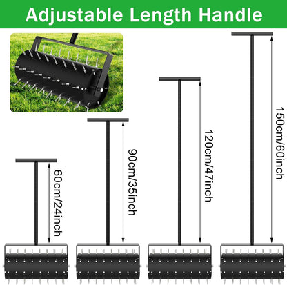 Rolling Lawn Aerator Manual Aeration Tool Heavy Duty Grass Dethatching Aeration Tool with 60 Inch Handle for Yard Garden Lawn Bearing Design, Labor Saving