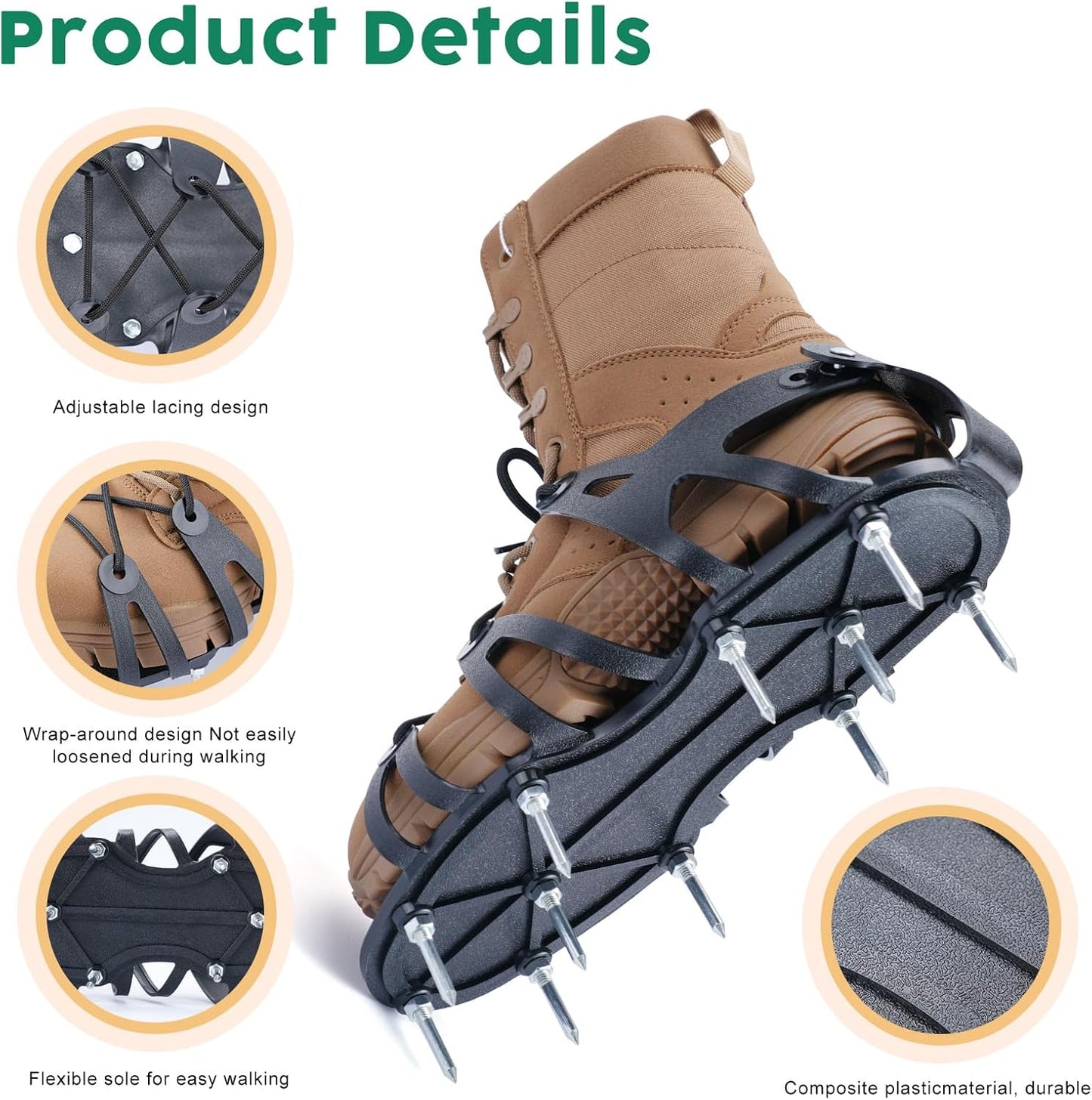 Professional Lawn Aerator Shoes – Adjustable Spike Shoes with Wrap Lacing, Heavy-Duty Spiked Aerating Sandals | One-Size-Fits-All for Yard, Patio, Lawn & Garden