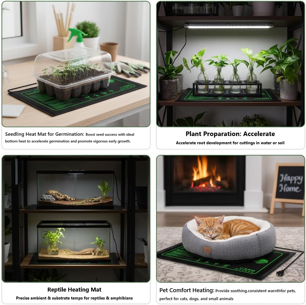 4 Pack Graphene Seedling Heat Mats for Plants, Waterproof Heating Pads for Seeds Germination and Microgreen Trays Thick and Reusable 20W