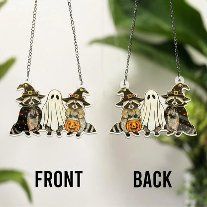 Halloween Sun Catcher for Window Hanging Raccoon Ghost Designs Acrylic Suncatcher Decor for Wall Home, Garden, Housewarming Women Neighbor Party Spooky Gifts7.87inch