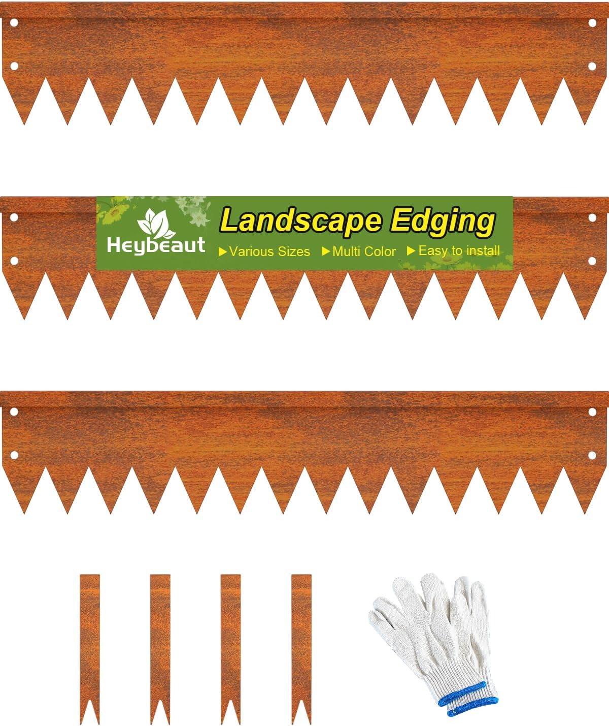 Landscape Edging Border, 40" L x 6" H 3Pack(10FT Total Rusted Corten Steel Garden Edging with Spikes, Sturdy Elegant Metal Lawn Broder for Flower Beds, Pathways, Paver Edges and Yard