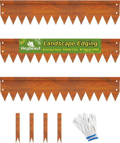 Landscape Edging Border, 40" L x 6" H 3Pack(10FT Total Rusted Corten Steel Garden Edging with Spikes, Sturdy Elegant Metal Lawn Broder for Flower Beds, Pathways, Paver Edges and Yard