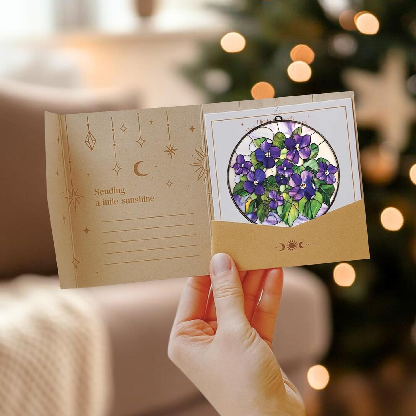 Violets Flower Acrylic Suncatcher Stained Glass Effect Window Car Hanging Christmas Ornament Indoor Outdoor Decor Garden Sun Catcher Panel Gifts for Flower Lover for Women Mom Grandma