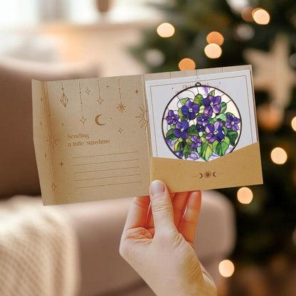 Violets Flower Acrylic Suncatcher Stained Glass Effect Window Car Hanging Christmas Ornament Indoor Outdoor Decor Garden Sun Catcher Panel Gifts for Flower Lover for Women Mom Grandma