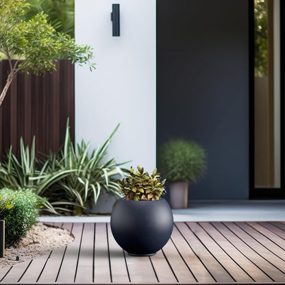 Kante Round Concrete Flower Pot, 11 Inch Dia (7.9" Opening) Sphere Shape Design Planter with Drainage Hole and Rubber Plug for Indoor & Outdoor Plants, Charcoal Finish with Warm Brown Interior