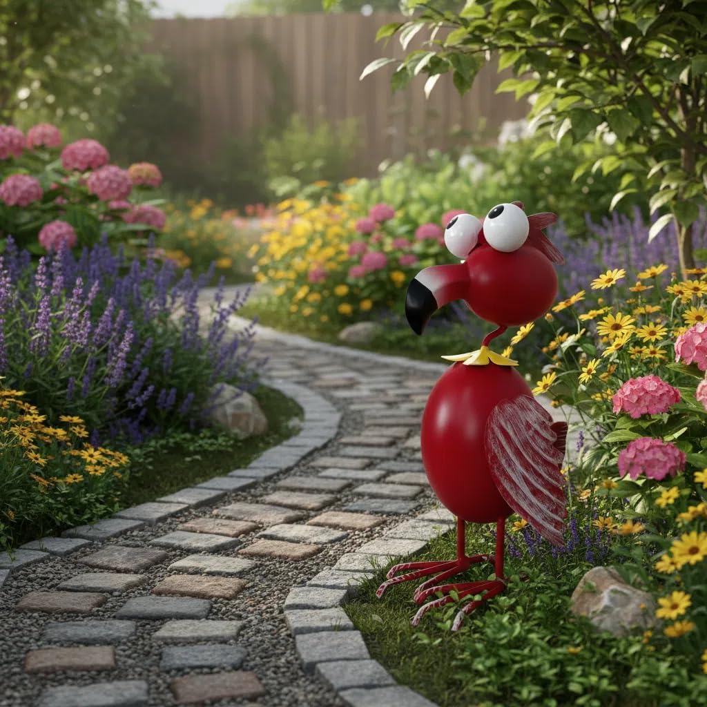 Metal Flamingo Decor Garden Staute Outside - Art Red Flamingos Yard Art Outdoor Garden Sculptures for Patio Backyard Porch Decoration, Gifts for Mom