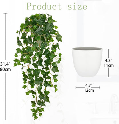 Hollyone Artificial Hanging Plants Potted 31.4" Fake Ivy Vine Faux Ivy Leaves Hanging Greenery Plant in White Pot for Home Indoor Wall House Room Patio Shelf Office Decor