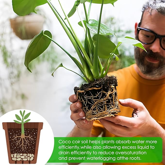 J6&H6 4 Pack Natural Organic Coco Coir Bricks for Plants,Coconut Soil with Low EC Value and PH,Easy to Expand Coconut Coir Bricks Potting Soil,Suitable for Garden Planting Flowers and Vegetables