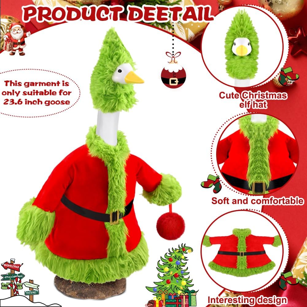 Christmas Winter Goose Outfit for 23" Porch Goose Holiday Red Green Cloths Costume Xmas Winter Outdoor Garden Patio Yard Lawn Art Decoration