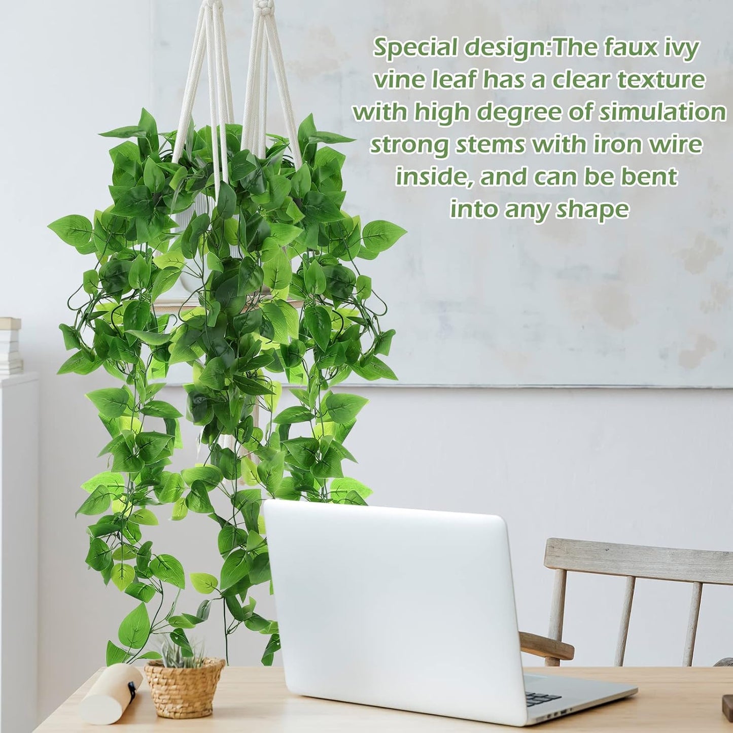 Hoteam 18 Pcs Artificial Hanging Plants 32 Inch Fake Ivy Vines with Fake Leaves Patio Artificial Plants Greenery for Living Room Indoor Outdoor Wall, No Basket (Pothos)