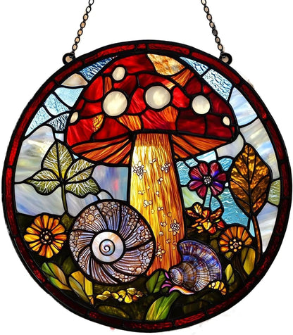 Mushroom Window Hanging Suncatcher Faux Stained Hummingbirds and Flowers for Women Elegant Home Wall Decor Sun Catchers Indoor Windown Suncatchers Windows Garden