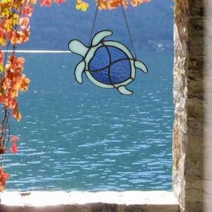 Sea Turtle Stained Glass Window Hangings, Turtle Wall Art for Bathroom, Living Room, Sea Life Birthday Gift for Mom, Grandma, Friends