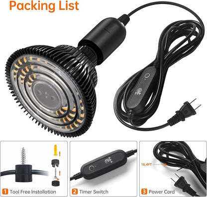 Bstrip Hanging Grow Light for Indoor Plants Full Spectrum, Black Plant Bulb with Optical Lens for Enhanced PPFD, Pendant Grow Light with Timer, 16.4 FT Power Cord, Perfect for Tall Plants and Flowers